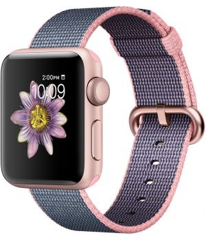 Apple Watch 38mm Series 2 Rose Gold Aluminum Case with Light Pink/Midnight Blue Woven Nylon (MNP02)