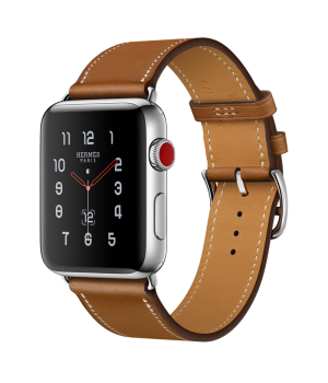 Apple Watch Hermes 42mm Series 3 GPS + Cellular Stainless Steel Case with Fauve Barenia Leather Single Tour (MQLP2)