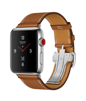 Apple Watch Hermes 42mm Series 3 GPS + Cellular Stainless Steel Case with Fauve Barenia Leather Single Tour Deployment Buckle (MQLR2)