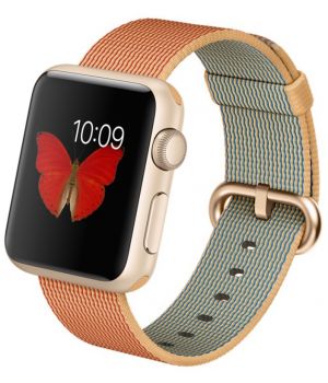 Apple Watch Sport 38mm Gold Aluminum Case with Gold/Red Woven Nylon (MMF52)