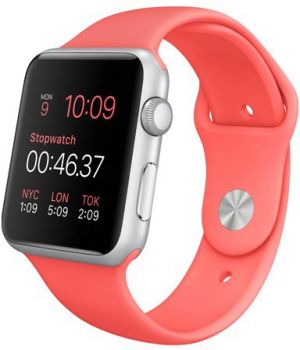 Apple Watch Sport 42mm Silver Aluminum Case with Pink Sport Band (MJ3R2) CPO