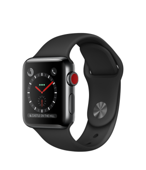 Apple Watch 38mm Series 3 GPS + Cellular Space Black Stainless Steel Case with Black Sport Band (MQLW2)
