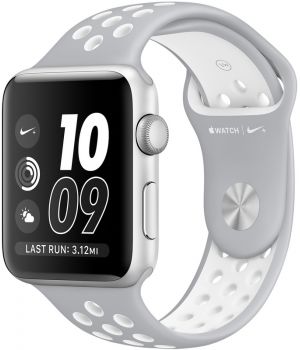 Apple Watch Nike+ 38mm Series 2 Silver Aluminum Case with Flat Silver/White Nike Sport Band (MNNQ2)