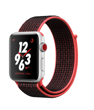 Apple Watch Nike+ 42mm Series 3 GPS + Cellular Silver Aluminum Case with Bright Crimson/Black Nike Sport Loop (MQLE2)