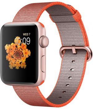 Apple Watch 42mm Series 2 Rose Gold Aluminum Case with Space Orange/Anthracite Woven Nylon (MNPM2)