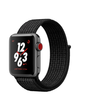 Apple Watch Nike+ 38mm Series 3 GPS + Cellular Space Gray Aluminum Case with Black/Pure Platinum Nike Sport Loop (MQMA2)