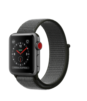 Apple Watch 38mm Series 3 GPS + Cellular Space Gray Aluminum Case with Dark Olive Sport Loop (MQKK2)