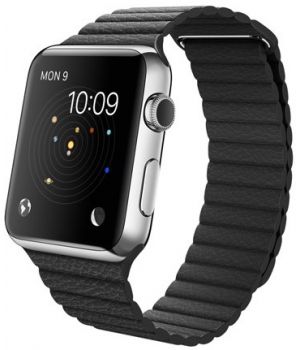 Apple Watch 42mm Stainless Steel Case with Black Leather Loop (MJYP2)