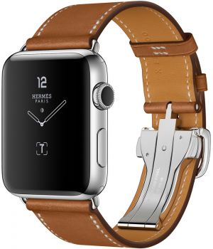 Apple Watch Hermes 42mm Series 2 Stainless Steel Case with Fauve Barenia Leather Single Tour Deployment Buckle (MNQ32)