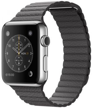 Apple Watch 42mm Stainless Steel Case with Storm Gray Leather Loop Medium (MMFX2)