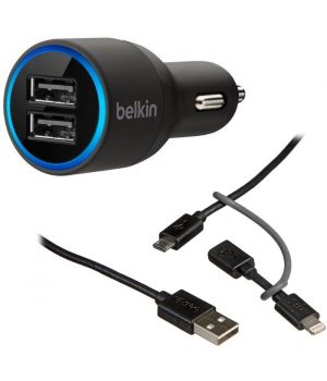 Belkin Car Charger 2USB Lightning + Micro Cable (10 Watt/2.1 Amp/1Amp) Black