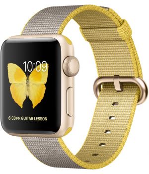 Apple Watch 38mm Series 2 Gold Aluminum Case with Yellow/Light Gray Woven Nylon (MNP32)