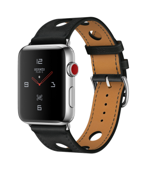 Apple Watch Hermes 42mm Series 3 GPS + Cellular Stainless Steel Case with Noir Gala Leather Single Tour Rallye (MQMW2)