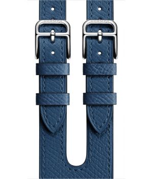 Apple Watch Hermes Leather Double Buckle Cuff 38mm Bleu Agate Epsom (MNHU2)