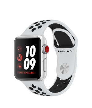 Apple Watch Nike+ 38mm Series 3 GPS + Cellular Silver Aluminum Case with Pure Platinum/Black Nike Sport Band (MQM72)