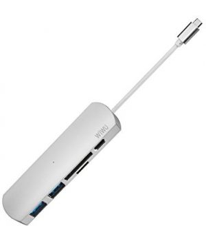 WIWU Adapter T2 Plus USB-C to USB-C/microSD/SD/2xUSB3.0 HUB Silver (6957815504497)