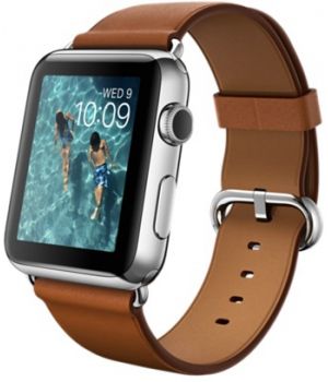 Apple Watch 42mm Stainless Steel Case with Saddle Brown Classic Buckle (MLC92)