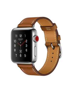 Apple Watch Hermes 38mm Series 3 GPS + Cellular Stainless Steel Case with Fauve Barenia Leather Single Tour (MQMP2)