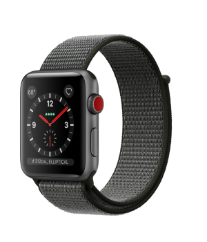Apple Watch 42mm Series 3 GPS + Cellular Space Gray Aluminum Case with Dark Olive Sport Loop (MQKR2)