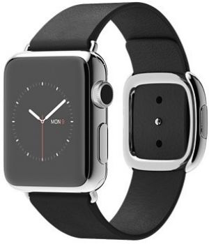 Apple Watch 38mm Stainless Steel Case with Black Modern Buckle (MJYM2)