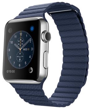 Apple Watch 42mm Stainless Steel Case with Bright Blue Leather Loop (MLFC2)