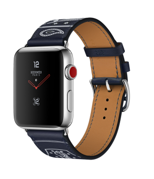 Apple Watch Hermes 42mm Series 3 GPS + Cellular Stainless Steel Case with Marine Gala Leather Single Tour Eperon d’Or (MQX62)