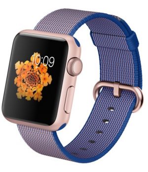 Apple Watch Sport 38mm Rose Gold Aluminum Case with Royal Blue Woven Nylon (MMF42)