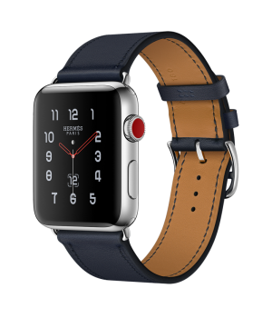 Apple Watch Hermes 42mm Series 3 GPS + Cellular Stainless Steel Case with Indigo Swift Leather Single Tour (MQMT2)