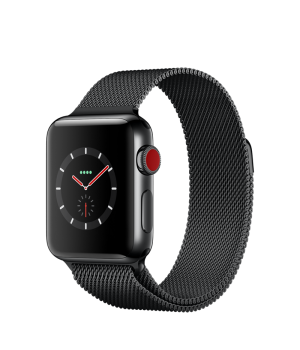 Apple Watch 38mm Series 3 GPS + Cellular Space Black Stainless Steel Case with Space Black Milanese Loop (MR1H2)