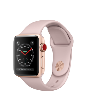 Apple Watch 38mm Series 3 GPS + Cellular Gold Aluminium Case with Pink Sand Sport Band (MQJQ2)