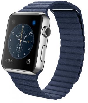 Apple Watch 42mm Stainless Steel Case with Bright Blue Leather Loop (MJ452)