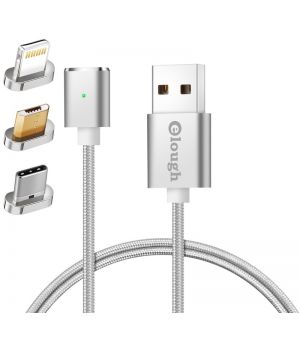 Elough Magnetic Cable Lightning + microUSB + USB-C to USB Silver