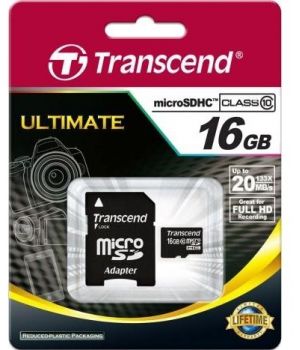 Transcend 16 GB microSDHC class 10 + SD Adapter TS16GUSDHC10