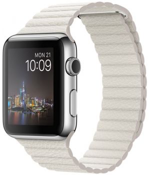Apple Watch 42mm Stainless Steel Case with White Leather Loop Medium (MMFV2)