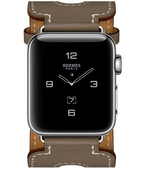 Apple Watch Hermes 38mm Series 2 Stainless Steel Case with Etoupe Swift Leather Double Buckle Cuff (MNQ72)