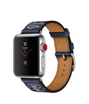 Apple Watch Hermes 38mm Series 3 GPS + Cellular Stainless Steel Case with Marine Gala Leather Single Tour Eperon d’Or (MQLN2)