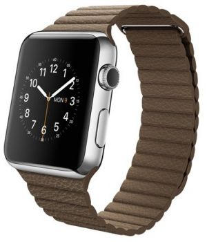 Apple Watch 42mm Stainless Steel Case with Light Brown Leather Loop (MJ402)