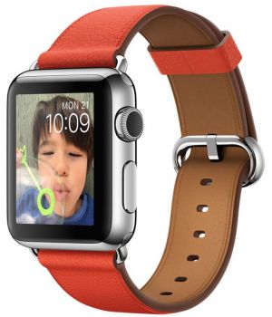 Apple Watch 38mm Stainless Steel Case with Red Classic Buckle (MMF82)