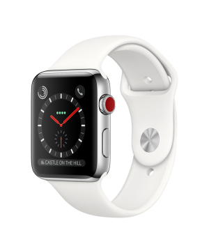 Apple Watch 42mm Series 3 GPS + Cellular Stainless Steel Case with Soft White Sport Band (MQLY2)