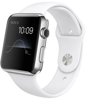 Apple Watch 42mm Stainless Steel Case with White Sport Band (MJ3V2)