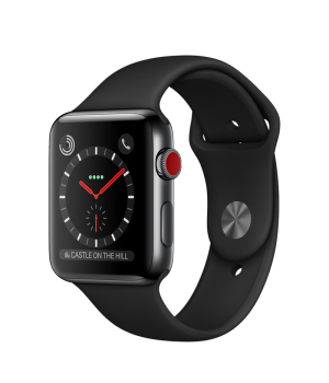 Apple Watch 42mm Series 3 GPS + Cellular Space Black Stainless Steel Case with Black Sport Band (MQM02)
