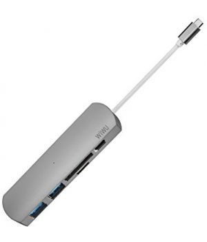 WIWU Adapter T2 Plus USB-C to USB-C/microSD/SD/2xUSB3.0 HUB Gray (6957815504404)