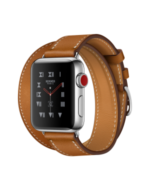 Apple Watch Hermes 38mm Series 3 GPS + Cellular Stainless Steel Case with Fauve Barenia Leather Double Tour (MQML2)