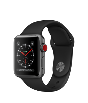 Apple Watch 38mm Series 3 GPS + Cellular Space Gray Aluminum Case with Black Sport Band (MQJP2)